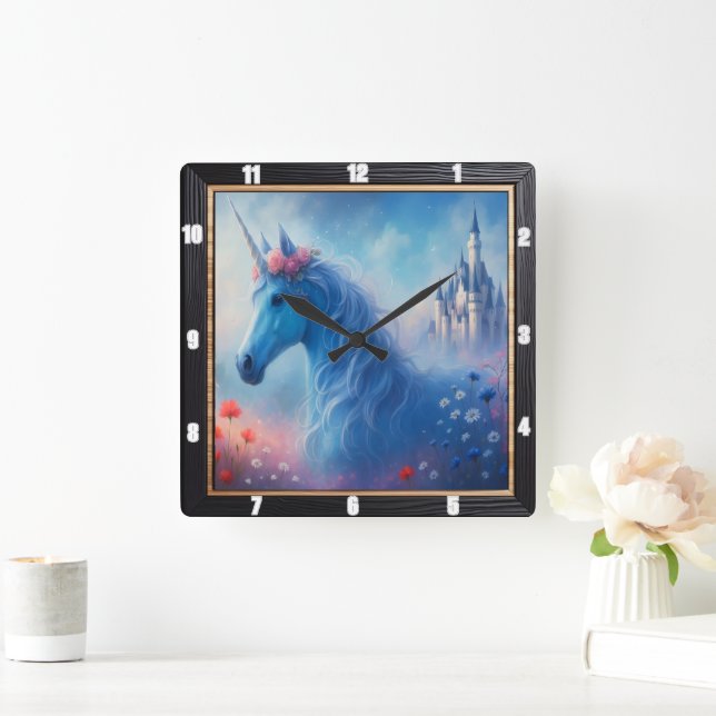 Horloge Carrée Blue Unicorn Castle Dream (Maison)