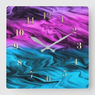 Horloge Carrée Blurred arrière - plan à la mode pourpre et bleu