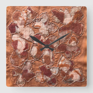 Horloge Carrée Boho moderne brûlé papillons orange broderie