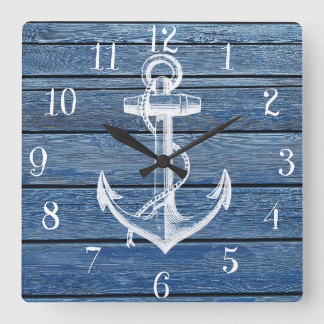 Horloge Carrée Bois bleu blanc (Recto)