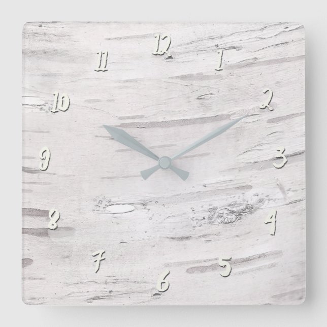 Horloge Carrée Bois de bouleau blanc rustique Pays Ferme Grange (Recto)