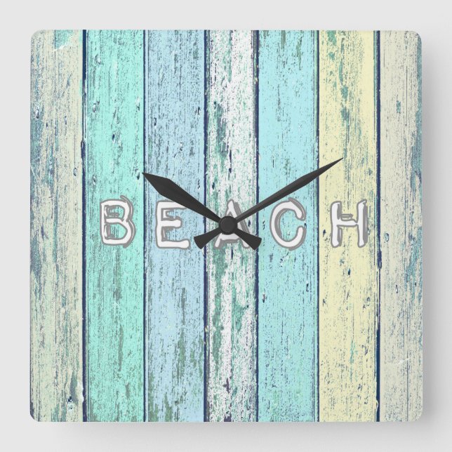 Horloge Carrée Bois de Driftwood Rustique Beach (Recto)