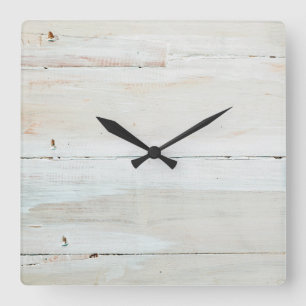 Horloge Carrée Bois de grange blanchi à grain de bois blanc