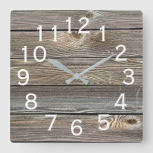 Horloge Carrée Bois de grange rustique d'aspect authentique magni
