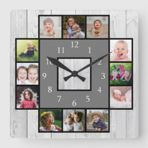 Horloge Carrée Bois gris rustique Créez votre propre collection d