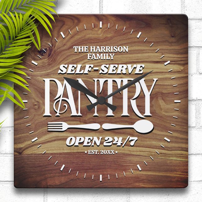 Horloge Carrée Bois rustique Pantry personnalisé (Créateur téléchargé)
