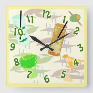 Horloge Carrée Boisson amusante de l'heure du cocktail motif art