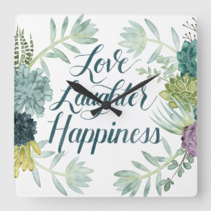 Horloge Carrée Bonheur de rire d'amour du bonheur   de plante