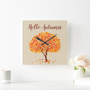 Horloge Carrée Bonjour Arbre à érable d'automne