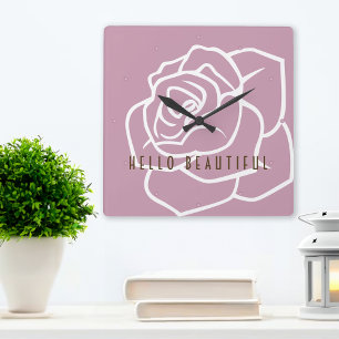 Horloge Carrée Bonjour Belle - Rose Rose Moderne Chic