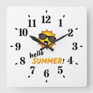 Horloge Carrée Bonjour Summer Sun avec lunettes de soleil