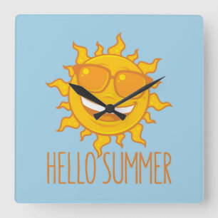 Horloge Carrée Bonjour Summer Sun Avec Lunettes de soleil