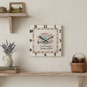 Horloge Carrée Bonté de Dieu look matelassé floral musique