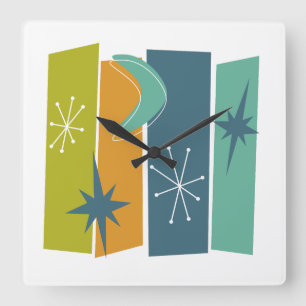 Horloge Carrée Boomerang Starburst Atomique Rectangles milieu