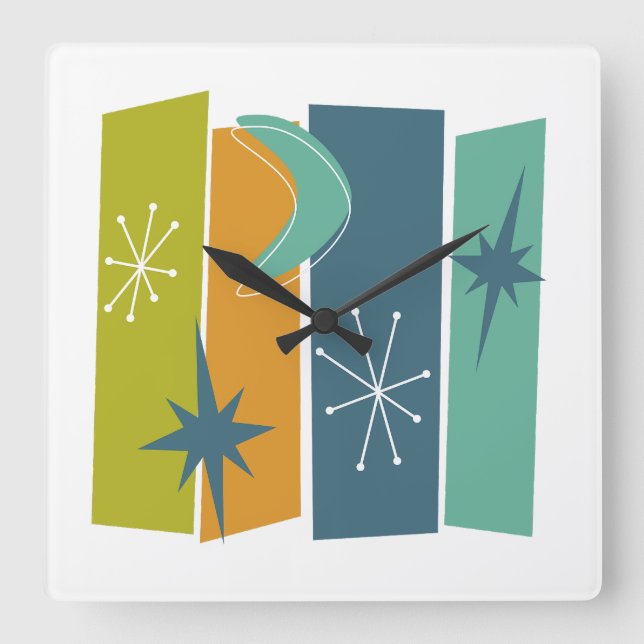 Horloge Carrée Boomerang Starburst Atomique Rectangles milieu (Recto)