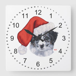 Horloge Carrée Border Collie Noël