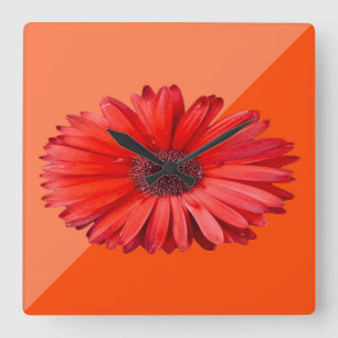 Horloge Carrée Botanica Daisy Orange Moderne
