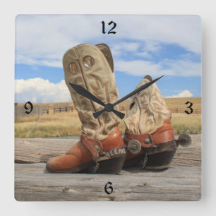 Horloge Carrée Botte de cowboy Yeehaw cadenas numérique