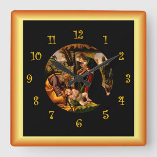 Horloge Carrée Botticelli ~ L'Adoration de l'Enfant Christ ~