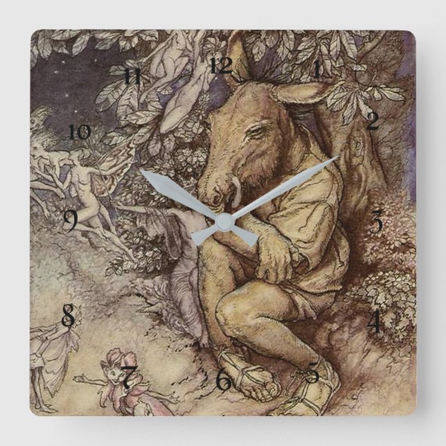 Horloge Carrée "Bottom and Titania" par Arthur Rackham (Recto)