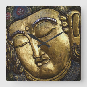 Horloge Carrée Bouddha d'or bénissant l'amour inspiré