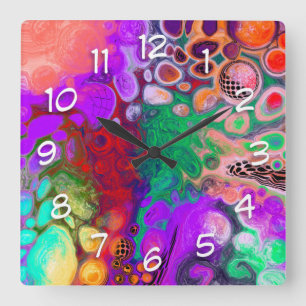 Horloge Carrée Bouffée de couleurs Digital Fluid Art