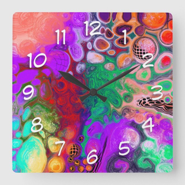 Horloge Carrée Bouffée de couleurs Digital Fluid Art (Recto)
