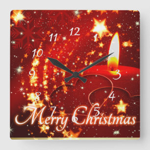 Horloge Carrée Bougie de rouge de Joyeux Noël