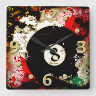 HORLOGE CARRÉE BOULE DE BILLARDS NUMÉRO 8