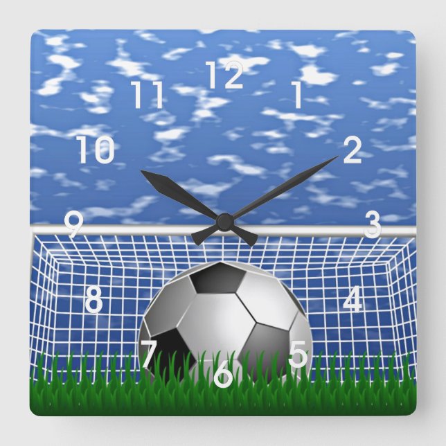 Horloge Carrée Boule de football dans le net (Recto)