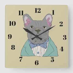Horloge Carrée Bouledogue français gris