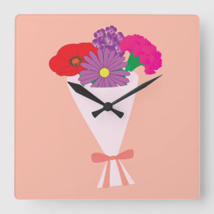 Horloge Carrée Bouquet de fleurs