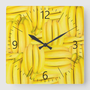 Horloge Carrée Bouquets de motif de banane