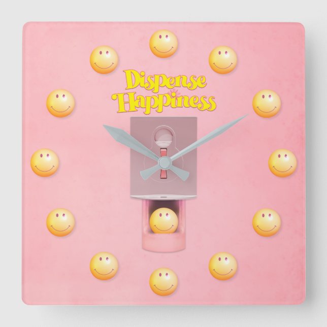 Horloge Carrée Bouteille murale du distributeur de gumball Jaune (Recto)