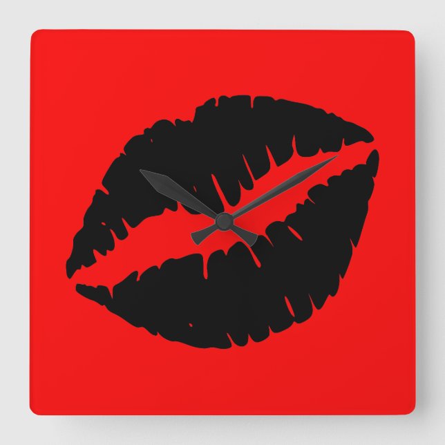 Horloge Carrée Bouton noir sur rouge (Recto)