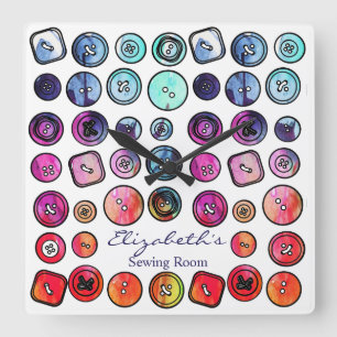 Horloge Carrée Bouton Salle de couture