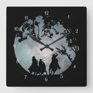 Horloge Carrée Bow-boys et Chevaux à la grande Pleine lune