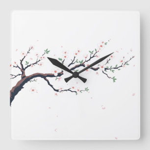 Horloge Carrée Branche d'arbre japonaise minimale