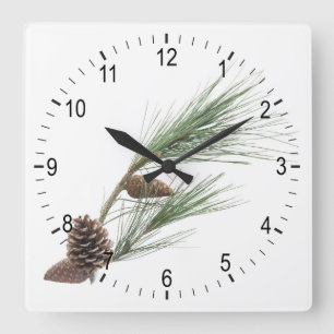 Horloge Carrée Branche de pin avec les cônes