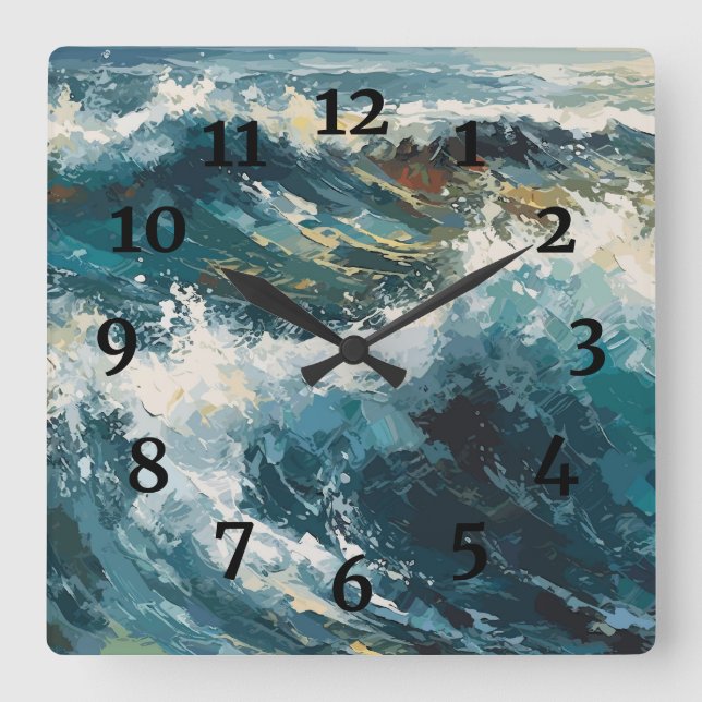 Horloge Carrée Breaking Beach Waves Peinture (Recto)