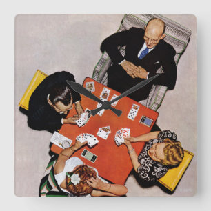 Horloge Carrée Bridge Game par Norman Rockwell