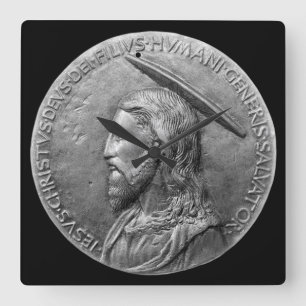 Horloge Carrée Bronze Jesus Christ Sculpture Portrait Latin Text