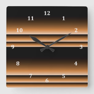 Horloge Carrée Bronze métallique Cuivre Brown Ombre Stripes