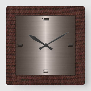 Horloge Carrée Bronze Stainless Steel Modern Burlap Border