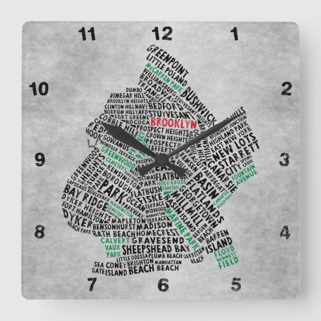 Horloge Carrée Brooklyn Typografy Map Clock (Recto)