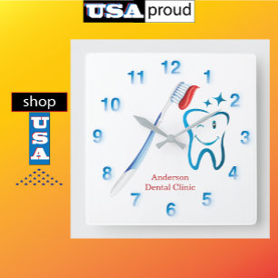 Horloge Carrée Brosse à dents dentiste 🦷 bleu élégant