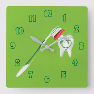 Horloge Carrée Brosse à dents pour dentiste 🦷 vert mignon Fun Fa