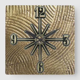 Horloge Carrée Brushed Gold Pattern Sunburst Dial Wall Clock
