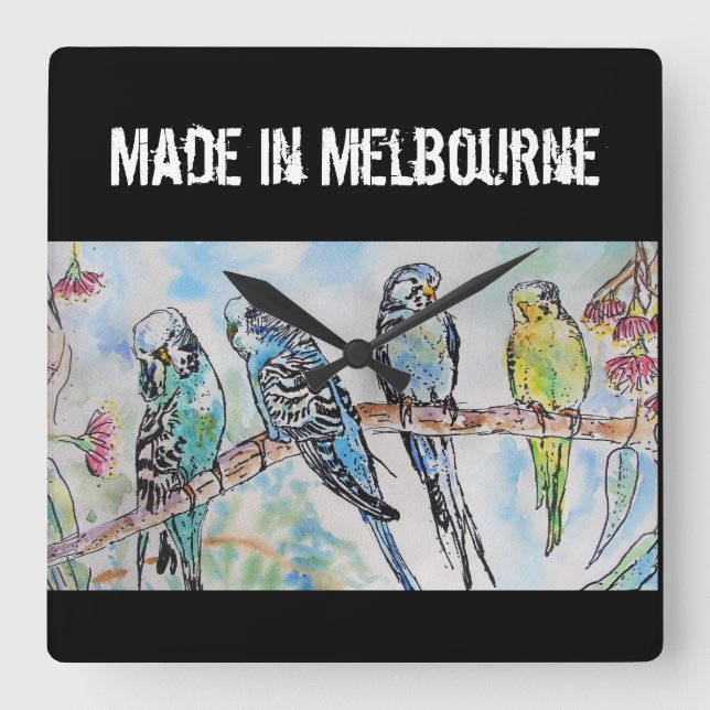 Horloge Carrée Budgie Budgerigar Bird Made In Melbourne Birds (Recto)
