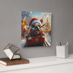 Horloge Carrée Bull Terrier Chien Noël